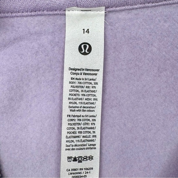 Lululemon Scuba Full Zip Hoodie Jacket Purple Lilac Ether Size 14 NWT - Picture 8 of 10